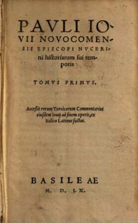 Pauli Iovii historiarum sui temporis tomus. 1