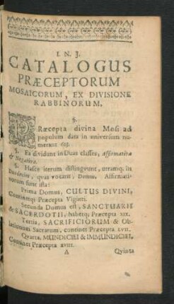 Catalogus Praeceptorum Mosaicorum, Ex Divisione Rabbinorum.