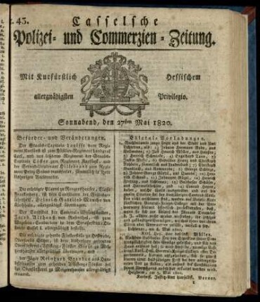 Nr. 43, Sonnabend, den 27sten Mai 1820