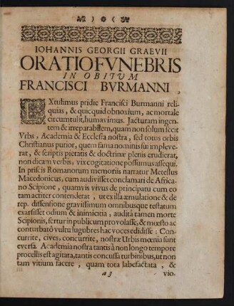 Iohannis Georgii Graevii Oratio Funebris In Obitum Francisci Burmanni.