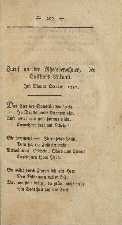 Zuruf an die Rheinbewohner, bey Cüstine's Ankunft