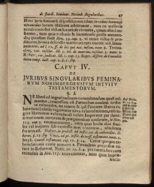 Caput IV. De Juribus Singularibus Feminarum Norimbergensium Intuitu Testamentorum.