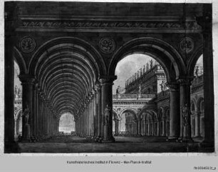 Sammlung von 116 Bühnenbildern (Raccolta di 116 scene teatrali) : Bühnenbildentwurf mit Idealarchitektur