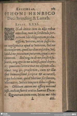 Othoni Henrico Duci Brunsvig. & Lunaeb. Epist. XXXI.