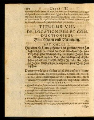Titulus VIII. De Locationibus Et Conductionibus. Von Mieten und Vermieten.