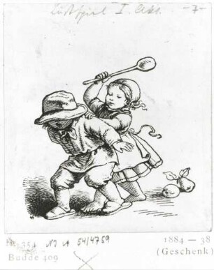 Richter, Ludwig: Lustspiel 1. Akt. Illustration aus der Folge "Voer de Goern" zu K. Groth. 1858. Holzschnitt; 57 x 59 mm. Dresden: Kupferstich-Kabinett NJA 54/4759