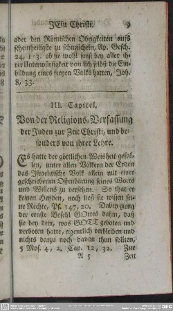 III. Capitel. Von der Religions-Verfassung der Juden zur Zeit Christi, und besonders von ihrer Lehre