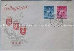 Adressierter Ersttagsbrief mit Marken und Stempel zur Friedensfahrt