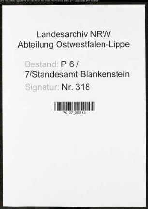 Sterberegister Standesamt Blankenstein/Ruhr