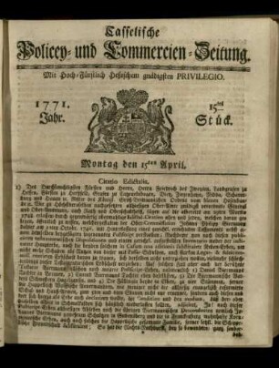 15tes Stueck, Montag den 15ten April 1771