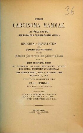 Ueber Carcinoma mammae