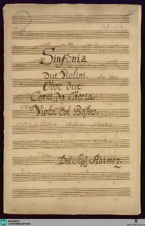 Symphonies - Mus. Hs. 911 : strings, cor da caccia (2), ob (2); D; WolS 1 D12 DTB 3/1 D12