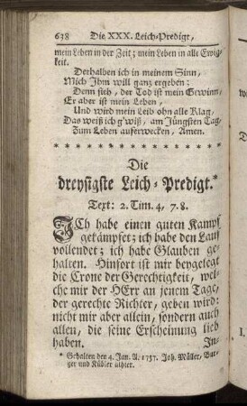 Die dreysigste Leich-Predigt.