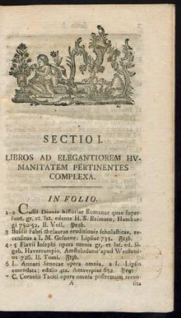 Sectio I. Libros Ad Elegantiorem Humanitatem Pertinentes Complexa