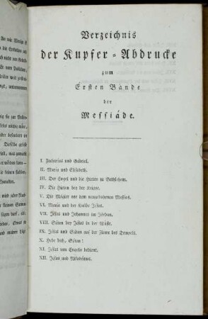 Verzeichnis der Kupfer-Abdrucke zum Ersten Bande der Messiáde.