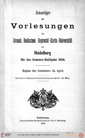 Sommersemester 1910
