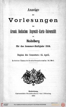 Sommersemester 1910