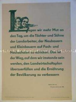 Maueranschlag mit einem Zitat aus der Rede von Walter Ulbricht auf der 1. Parteikonferenz