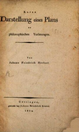 Kurze Darstellung eines Plans zu philosophischen Vorlesungen