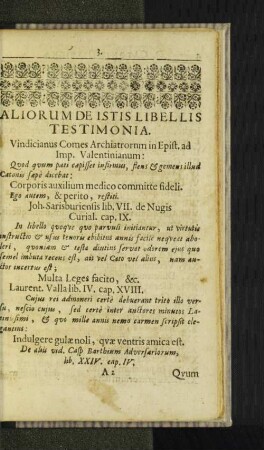 Aliorum de Istis Libellis Testimonia.
