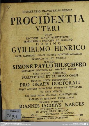Dissertatio Inauguralis Medica De Procidentia Uteri ...