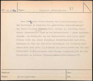 Etwa 1842/1843 sieht Werner Siemens den Zeigertelegrafen System Wheatstone im Kurgarten des "Künstlichen Mineralbrunnens" von Conrad Heinrich Soltmann