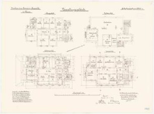 Garnisonslazarett, Worms: Verwaltungsgebäude: Grundriss Keller, Erdgeschoss, Obergeschoss, Dachgeschoss 1:100