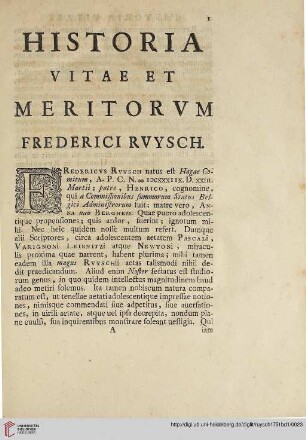 Historia vitae et meritorum Frederici Ruysch