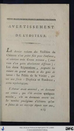 Avertissement De L'Éditeur.