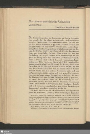 Das älteste ernestinische Urkundenverzeichnis