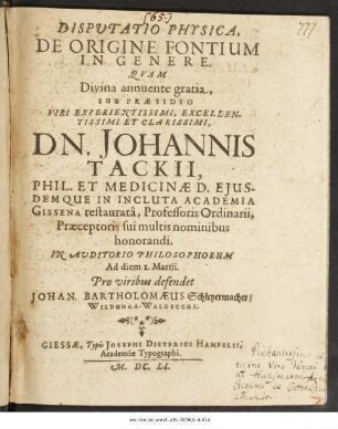 Disputatio Physica, De Origine Fontium In Genere