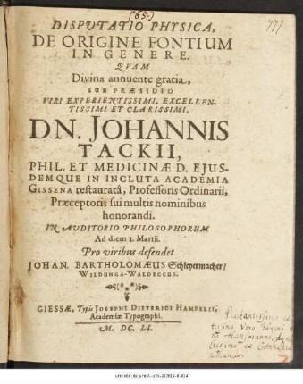 Disputatio Physica, De Origine Fontium In Genere
