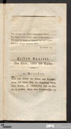 Erstes Kapitel. Von Eltern, Lehrer und Erzieher.