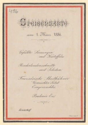 Menükarte : Menü, Kaiserhof