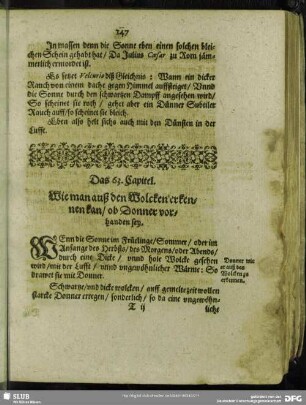 Das 63. Capitel. Wie man auß den Wolcken erkennen kann, ob Donner vorhanden sey