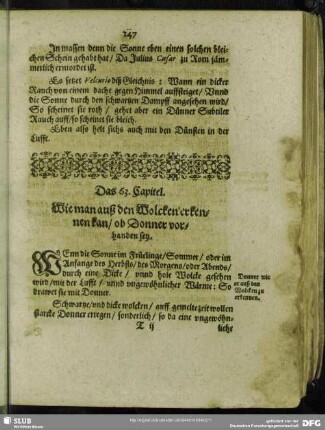 Das 63. Capitel. Wie man auß den Wolcken erkennen kann, ob Donner vorhanden sey
