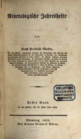 Mineralogische Jahreshefte, 1/2. 1831/32 (1833) - 4. 1834 (1835) = Bd. 1