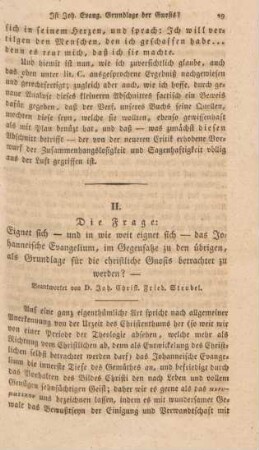 29-64 Die Frage: Eignet sich - und in wie weit eignet sich - das Johanneische Evangelium, im Gegensatze zu den übrigen, als Grundlage für die christliche Gnosis betrachtet zu werden?