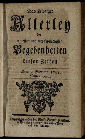 Den 3 Februar 1761. Fünftes Stück.