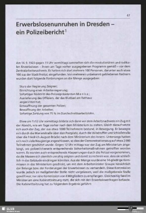 Erwerbslosenunruhen in Dresden - ein Polizeibericht