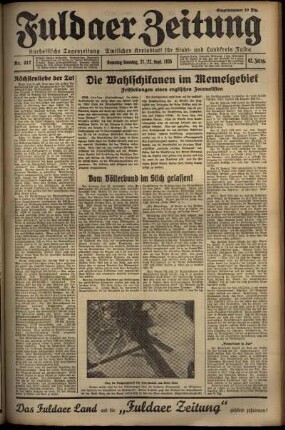 Erste Ausgabe vom Sonntag, den 22. September 1935.
