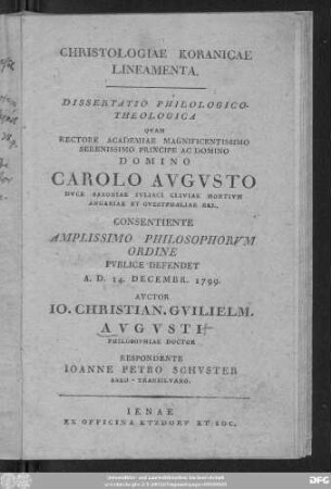 Christologiae Koranicae Lineamenta : Dissertatio Philologico Theologica