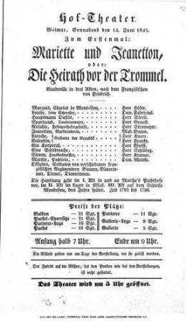Mariette und Jeanetton, oder: Die Heirath vor der Trommel