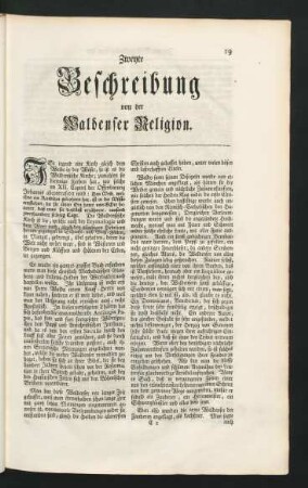 Zweyte Beschreibung von der Waldenser Religion