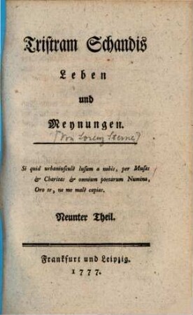 Tristram Schandis Leben und Meynungen, 9