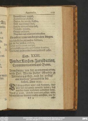 Cap. XXIII. Von der Kirchen-Jurisdiction, Excommunication und Bann.