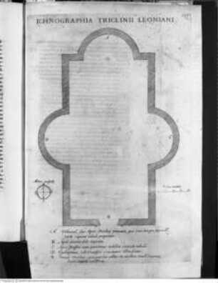 De Basilica et patriarchio lateranensi libri quattuor as Alexandrum VII. Pont Max., Auctore Cesare Raspono eiusdem Basilica CanonicoGrundriss des Tricliniums Leonianum im Lateran - Liber quartus, tav. 4: Ichnographia Triclinium Leonianum