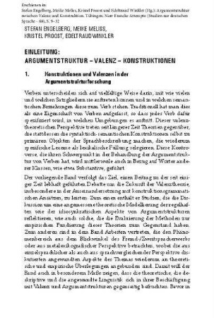 Einleitung: Argumentstruktur, Valenz, Konstruktionen
