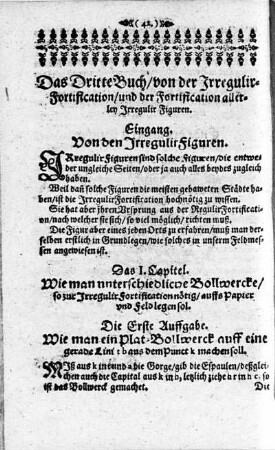 Das Dritte Buch/von der Irregulir-Fortification/und der Fortification allerley Irregulir Figuren
