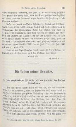 233-254 Die Reform unserer Gymnasien : IV. Das encyklopädische Vielwissen als das Grundübel des heutigen Gymnasiums